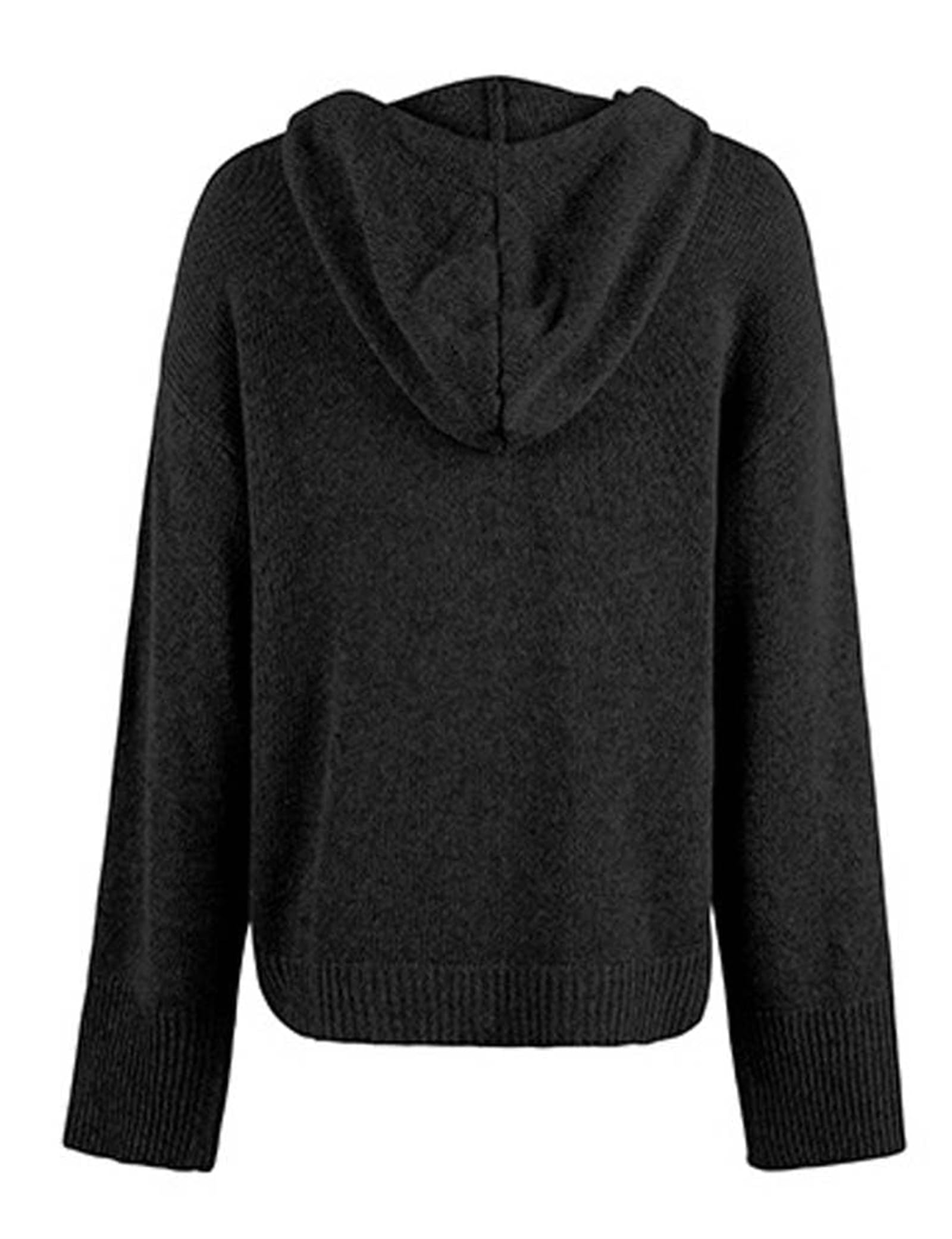 Damski sweter z guzikami, dekolt w serek i kapturem - styl casual | Lekki kardigan z dzianiny z kapturem – modny model jesienno-zimowy, luźny krój i otwarty z przodu