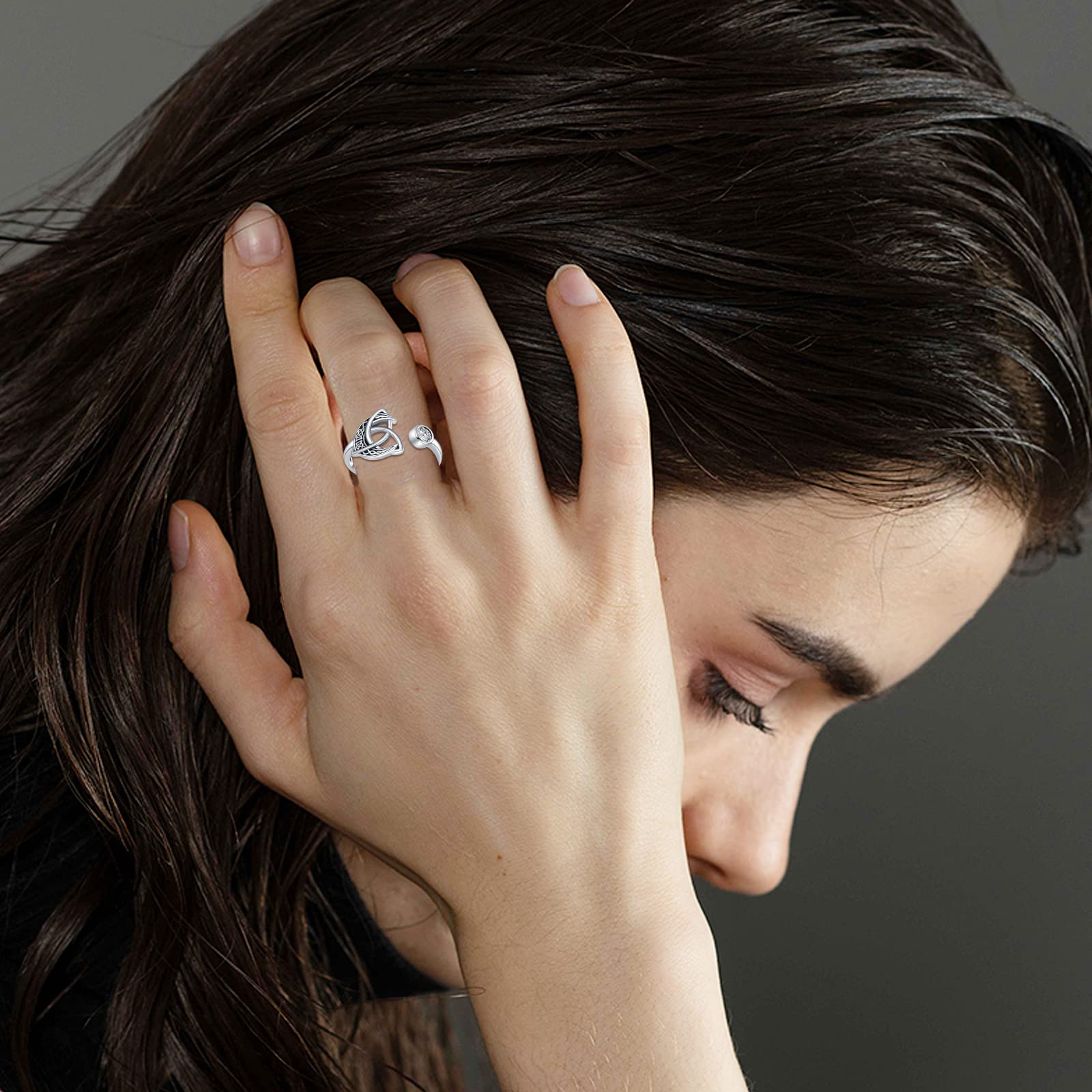 Keltischer Knoten Ring 925 Sterling Silber Keltische Mond Verstellbarer Offener Ring Keltischer Schmuck Geschenke für Damen Frauen Schwester Freunde Herren