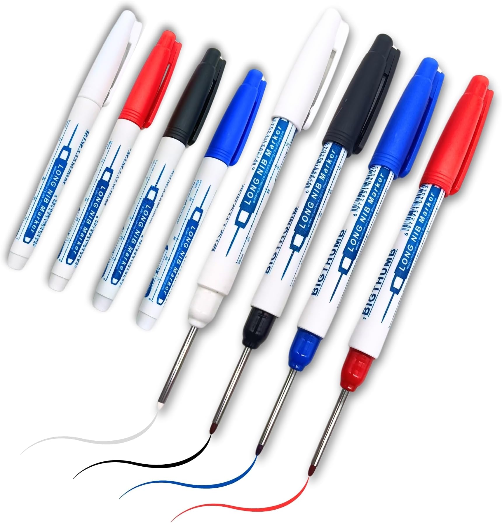 - Long Head Deep Hole Marker - 8 Pcs 33mm Multi-purpose Long Nib Marking Tool Fine Tip Deep Reach Long Nose Permanent Pens Quick-Dry Steel Markers for Carpenters Pen Construction & Metal