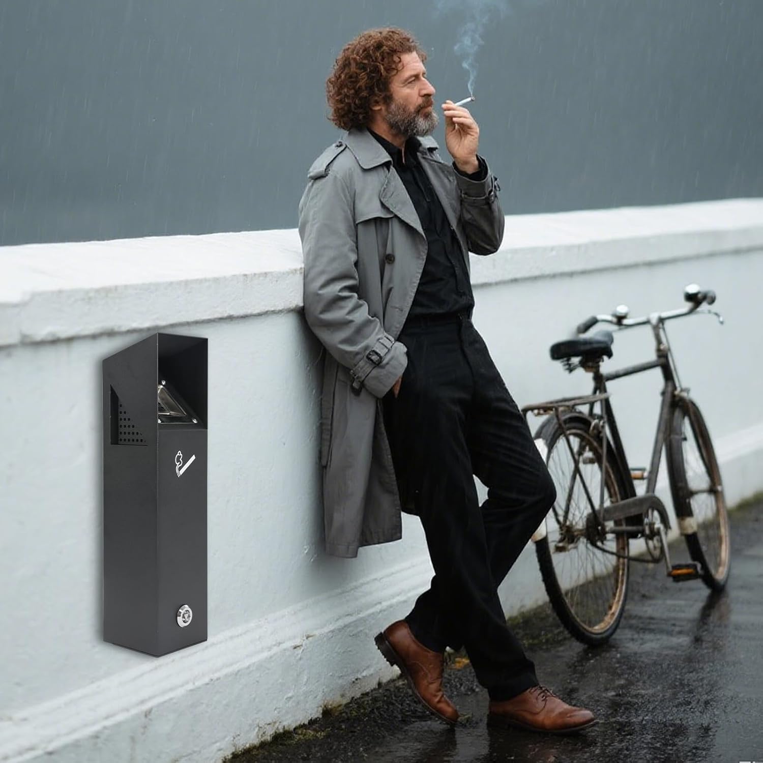 Wall Mounted Trash Receptacle, Trash Ash Receptacle Outdoor, Commercial Trash Bin with Removable Inner Bucket, Garbage Can for Patio Office Cafe Hotel Street (1.5 Liters)