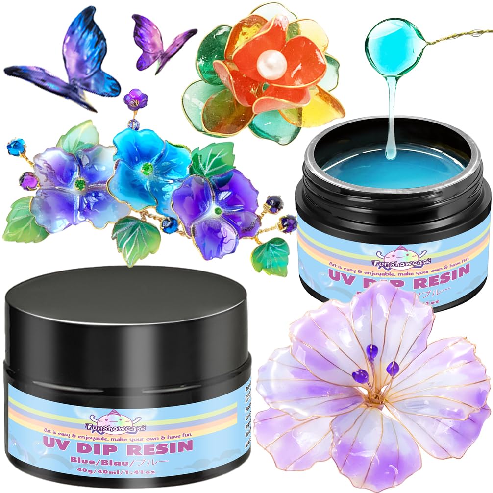 FUNSHOWCASE Royal Blue UV Dip Resin for Wire Shapes, Colorant for Paint, 40ml DIY Art Decor Glue, Low Odor, Hard After Curing for Flowers, Petals, Jewerly Making