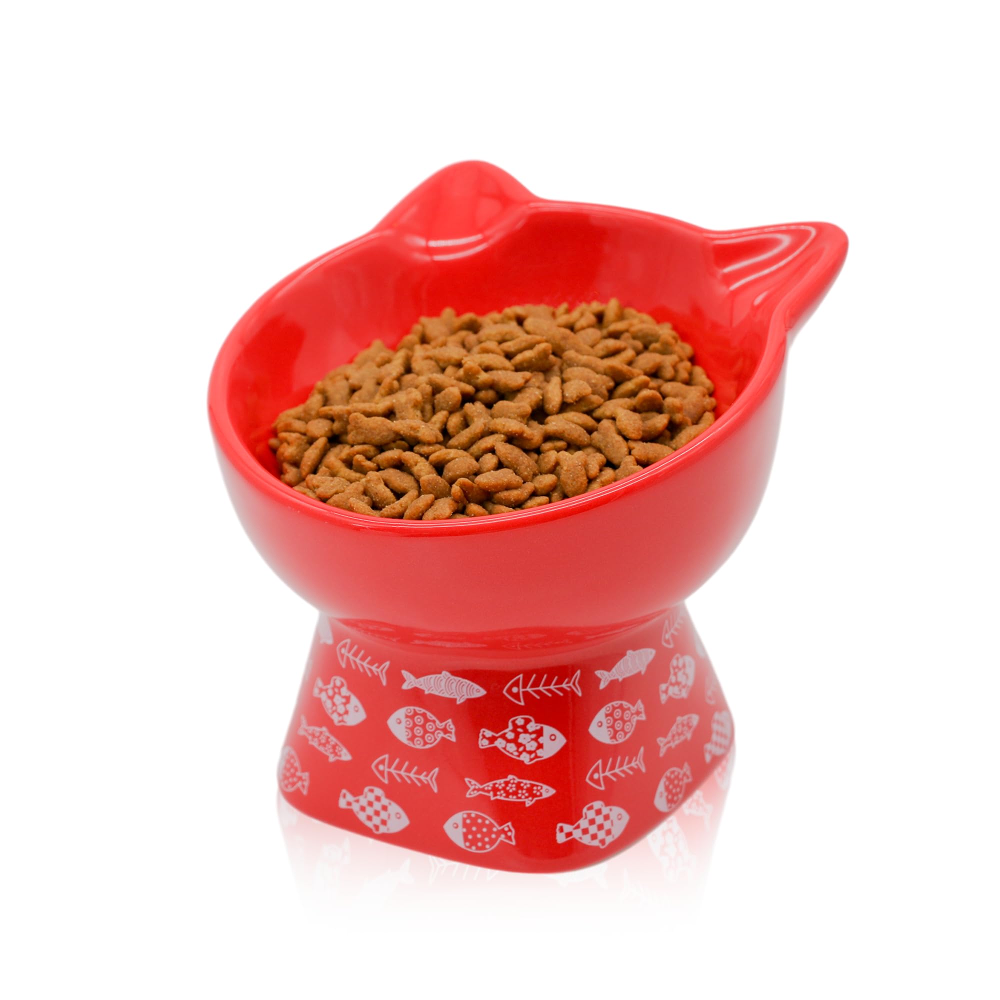 Monirf 5.5" Ceramic Cat Bowl, Elevated Cat Food Bowl for Protecting Pet's Spine, Whisker Friendly Cat Dog Bowl for All Cats and Puppies (Food Bowl-Red)