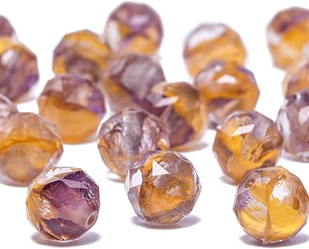 40pcs 99.5mm Purple-Yellow Facted Glass Beads for Jewelry Making, Round Handmade Crystal Beads for Bracelets, DIY Crafts, Earrings