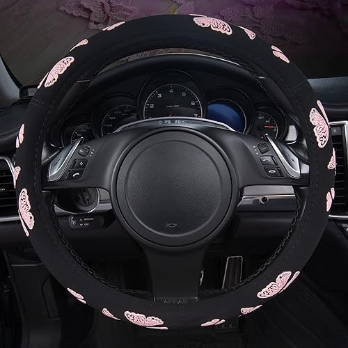 Miniatura 2 de Car Pass Funda para volante de mariposa rosa claro, bonita funda para volante para mujeres y niñas, ajuste universal para SUV, camiones, sedanes,