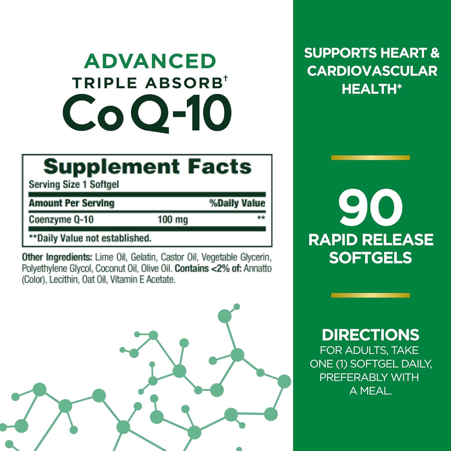 Nature's Bounty Advanced Triple Absorb Co Q-10, Heart Health, Rapid Release Softgels, 90 Ct (Pack of 2)