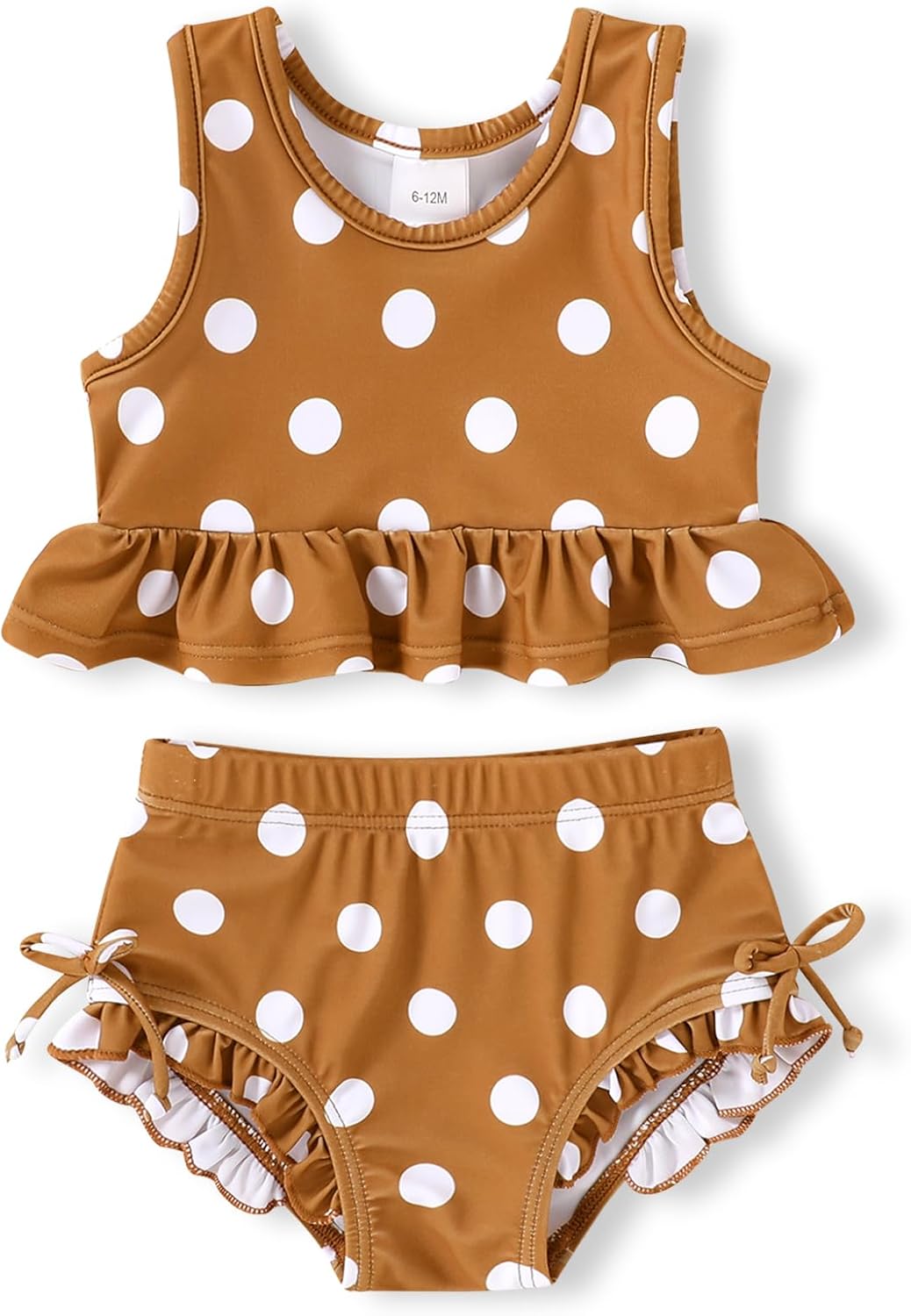 HAPPYMA Toddler Girls Swimsuit Outfit Ruffle Polka Dot Sleeveless Bikini Two Piece Bathing Suit for Baby