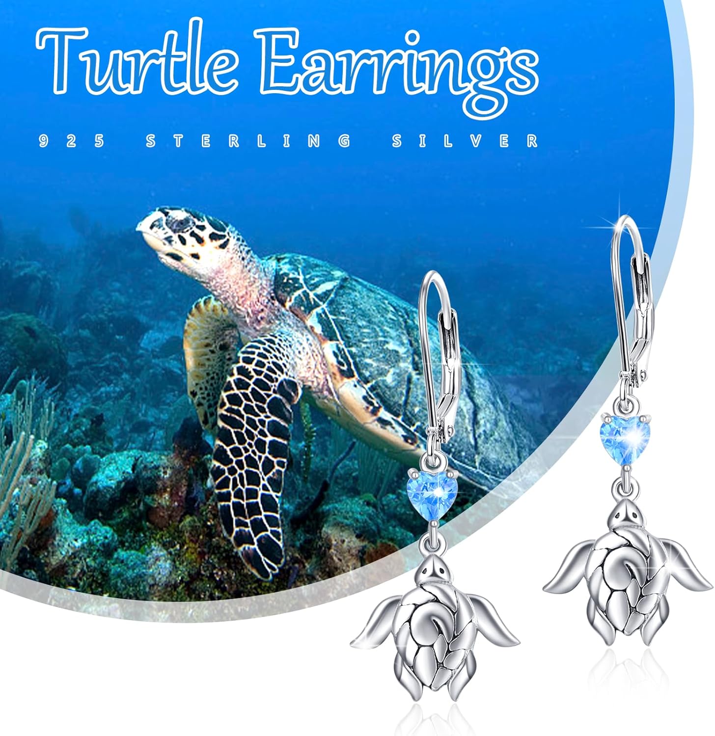 KINGWHYTE Turtle Earrings 925 Sterling Silver Animal Earrings with Heart Zircon Sea Turtle Dangle Earrings Birthday Christmas Jewelry Gifts for Women - Image 4