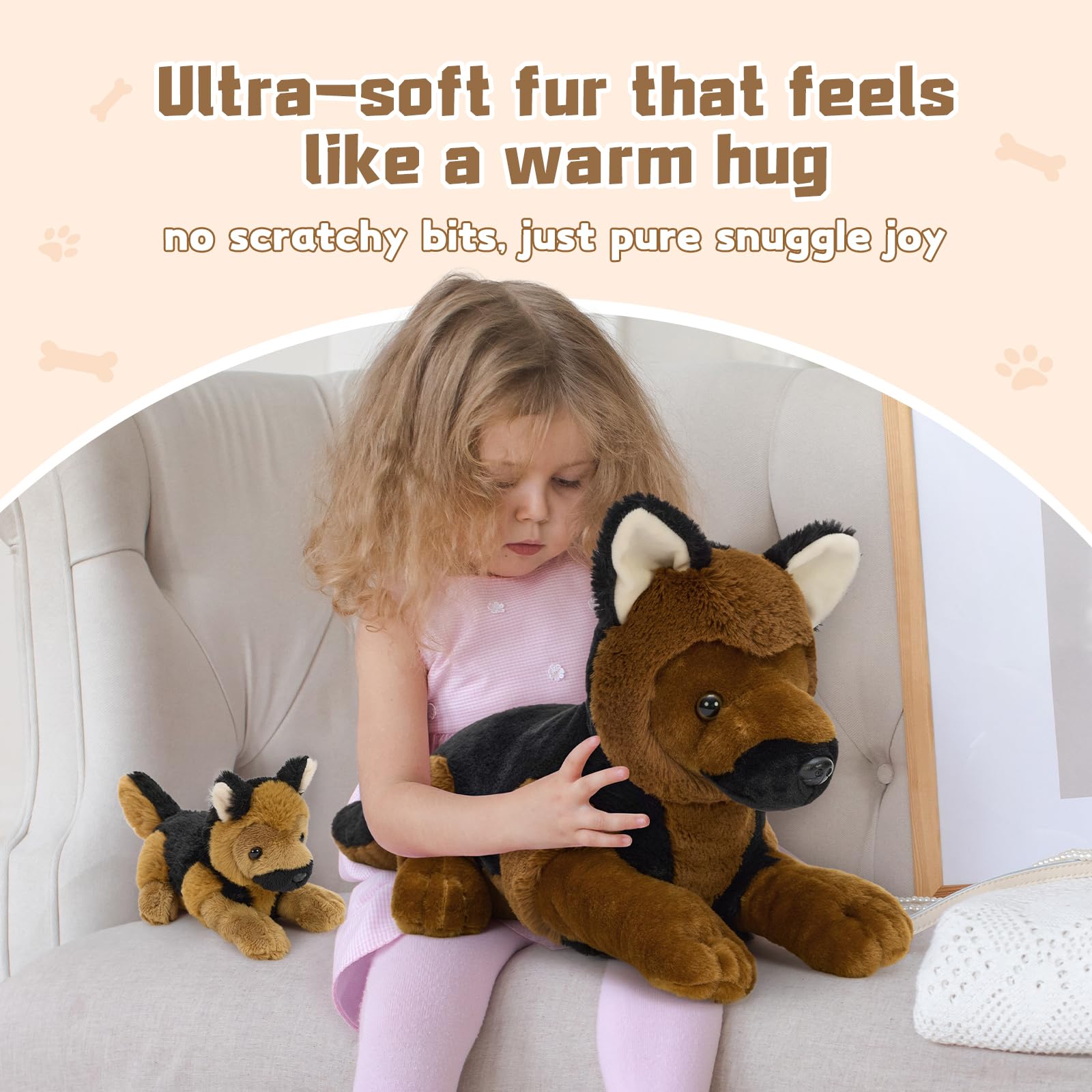 MorisMos Big German Shepherd Dog Teddy Soft Toy, 45cm Mom Dog with 3 Cuddly Baby Inside, Lifelike Brown Dog Stuffed Animal Plush Cuddly, Kawaii Presents for Kids Birthday Party Decorations — view 6