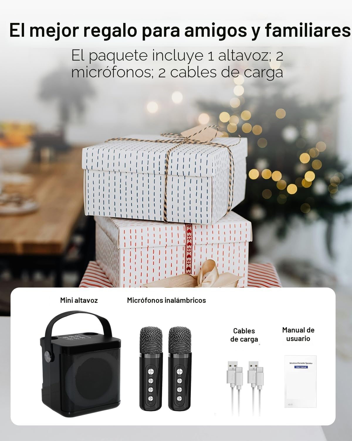 Karaoke 2 microfonos inalambricos,Máquina de Karaoke Portátil, Altavoz con microfono para Adultos y Niños, Altavoz Karaoke Profesional Luces LED, Fiesta en casa/KTV, al Aire Libre, Viajes