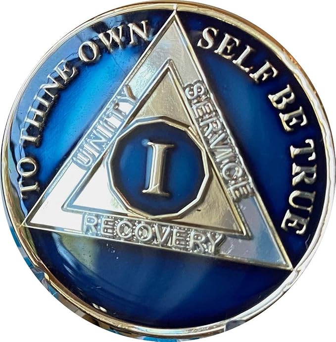 1 Year AA Medallion Metallic Midnight Blue Tri-Plate Sobriety Chip