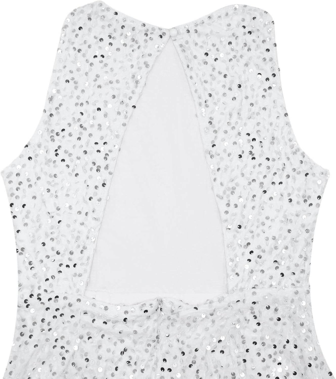 Women's Sequin Split Backless Mini Dress Sparkling Clubwear Night Out Party Bodycon Sleeveless Short Dress,White M - Image 7