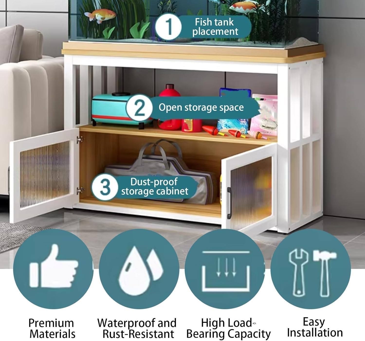 Reinforced Wrought Iron Aquarium Stand, Heavy-duty Panel Aquarium Stand, Specialized Cabinet for Large Decorative Aquariums(Style B,31.5x17.7in)