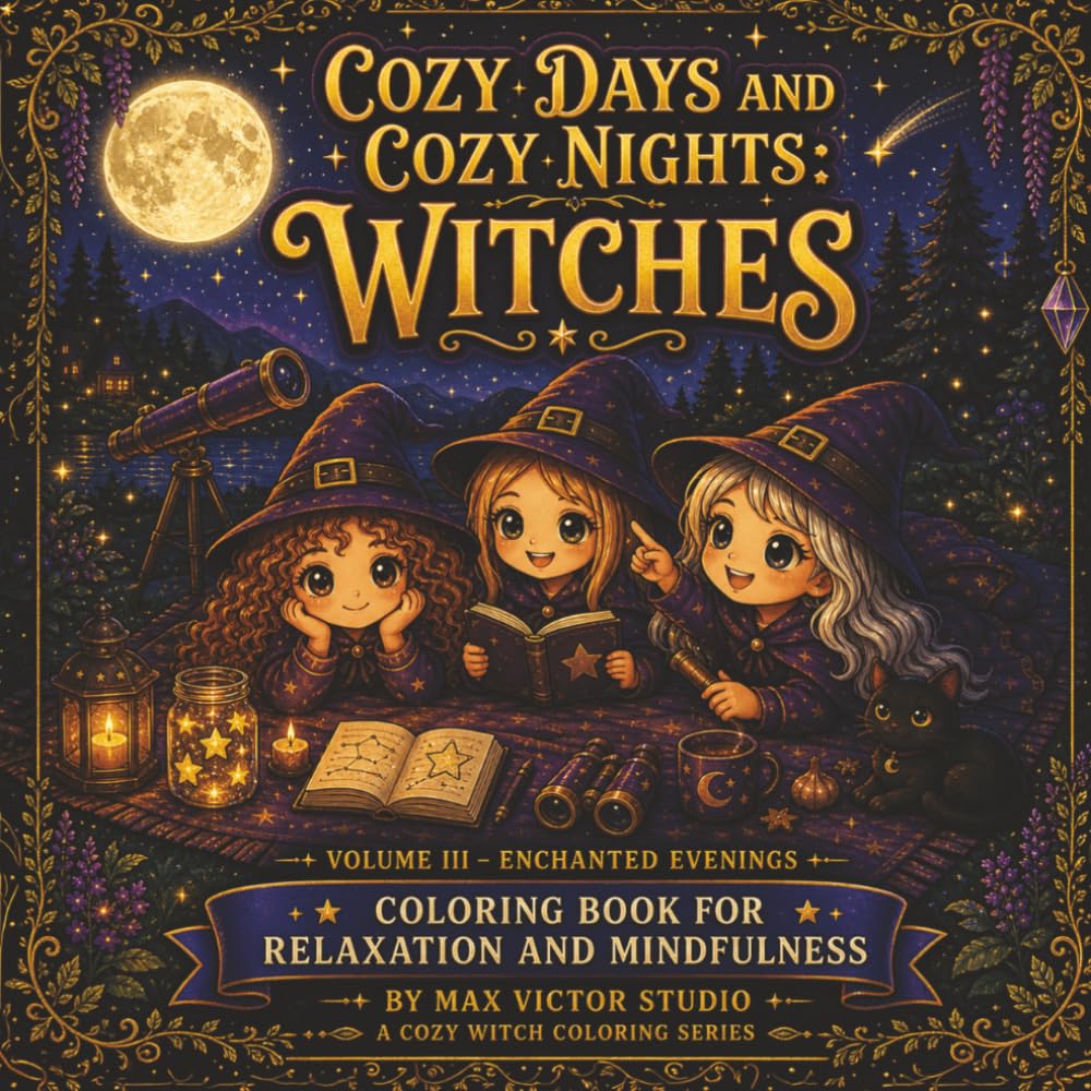 Cozy Days and Cozy Nights: Witches: Volume 3 - Enchanted Evenings: A Cozy Witch Coloring Book with Calm & Cute Scenes for Relaxation and Mindfulness