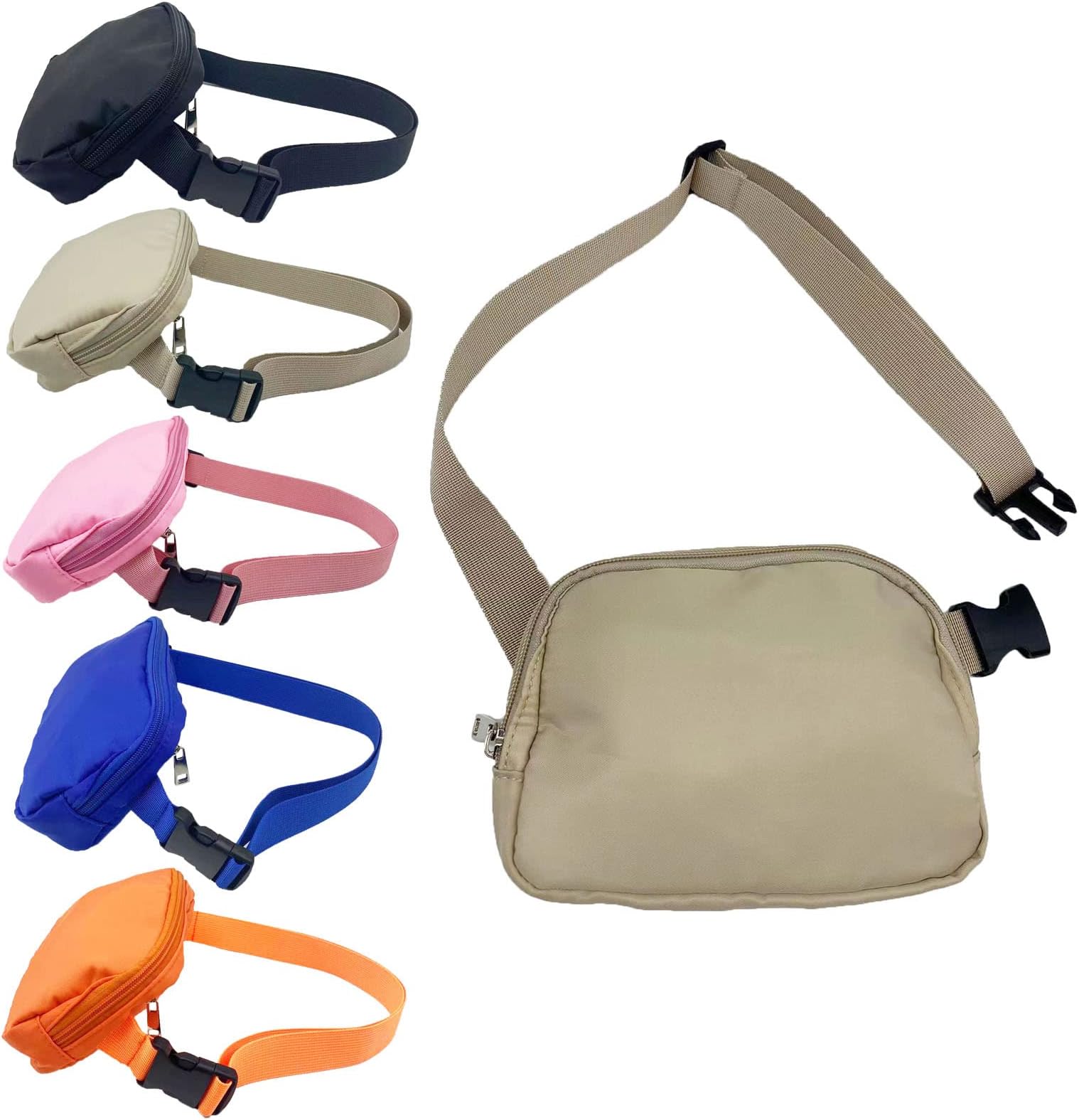 SECWELL Small Crossbody Sling Bag Fanny Packs Purses Chest Bag, with Adjustable Strap Small Waist Pouch for Workout Running Travelling Hiking for Women Men Teen Girls, Khaki