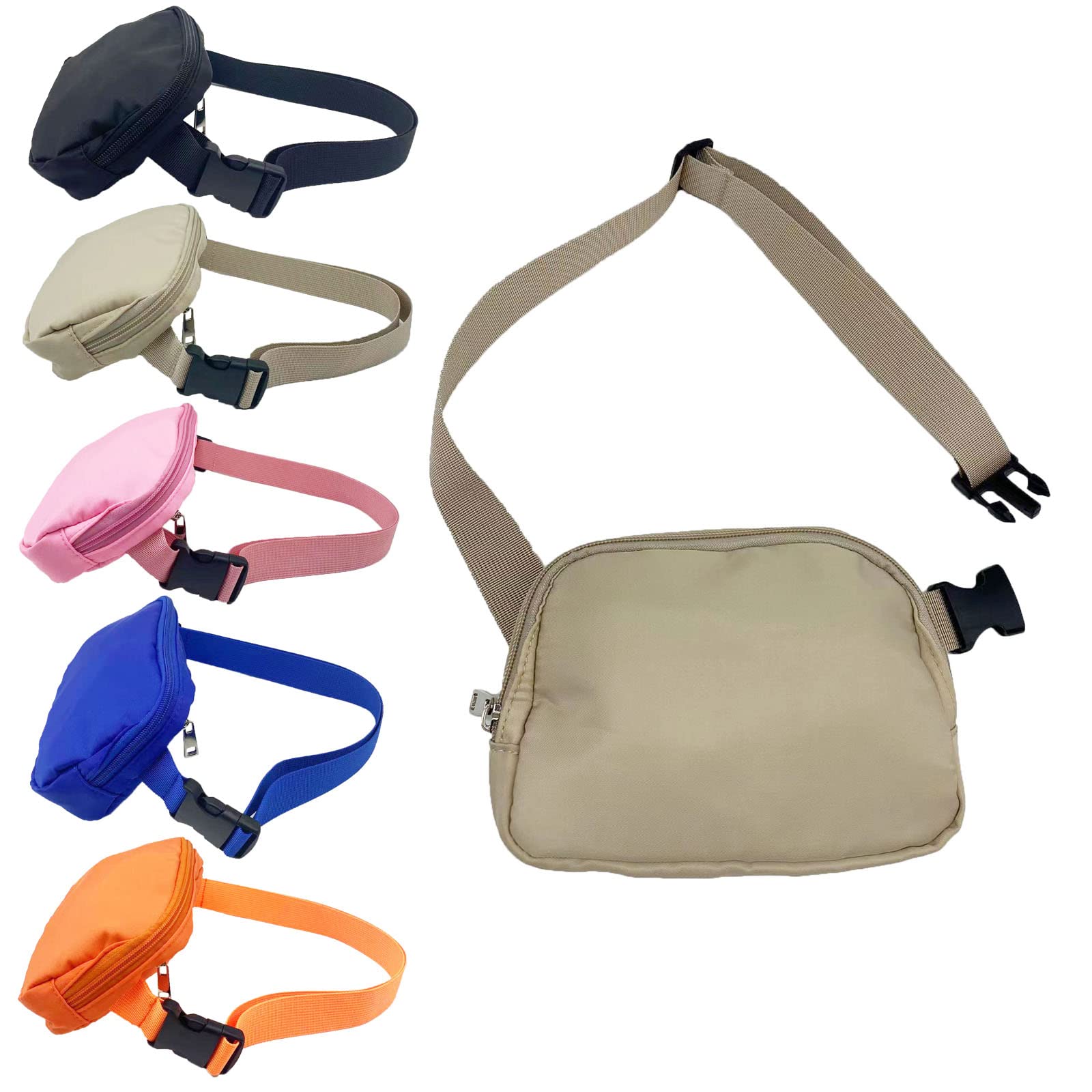 SECWELL Small Crossbody Sling Bag Fanny Packs Purses Chest Bag, with Adjustable Strap Small Waist Pouch for Workout Running Travelling Hiking for Women Men Teen Girls, Khaki