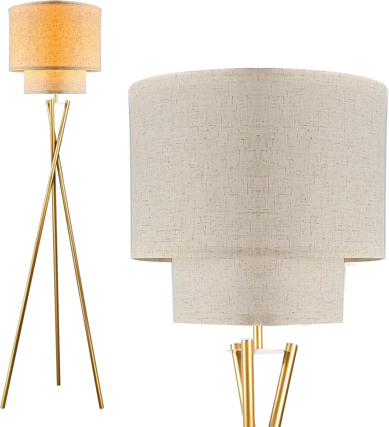 Lightdot Tripod Floor Lamp, Modern Floor Lamps for Living Room, Standing Lamp with Dual Drum, E26 Bulb Included, 67.7" Tall Floor Lamp for Bedroom, Home Office