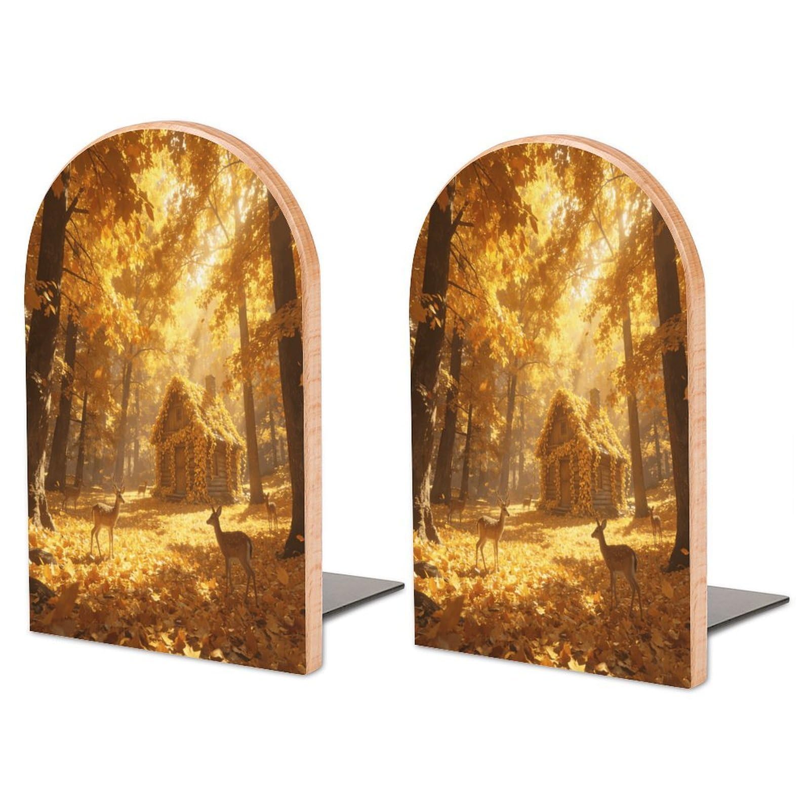 Sujetalibros de madera noble Golden Forest con tope metálico grande