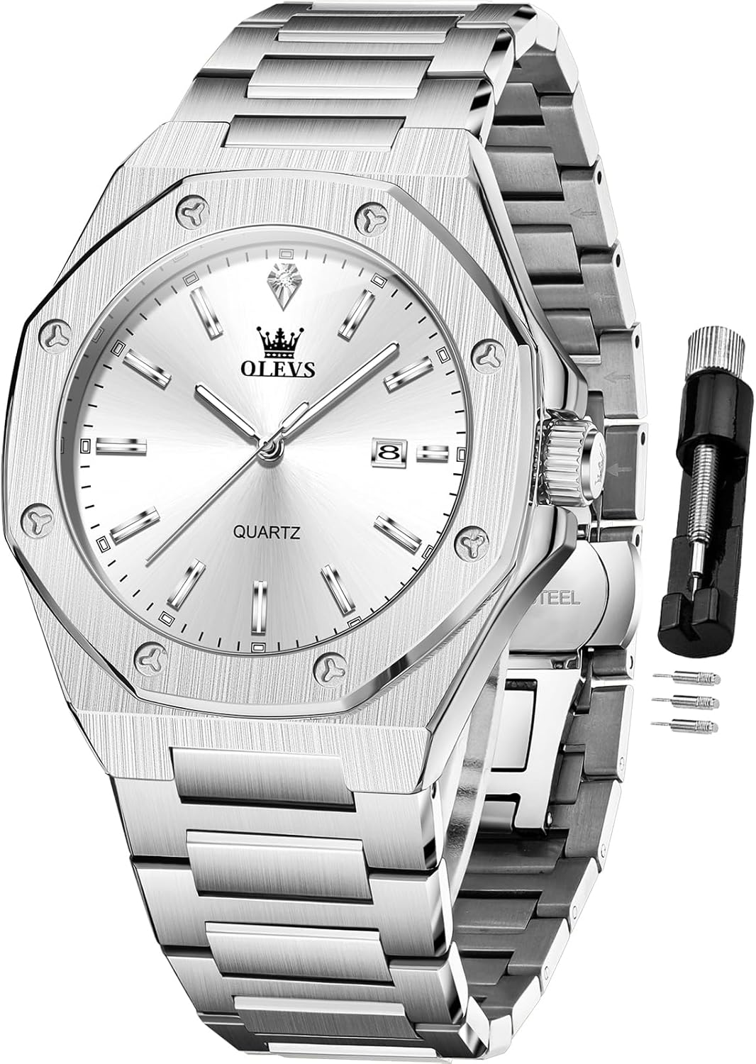 OLEVS Watch for Men Business Diamond Easy Read Men's Wristwatches Analog Luxury Date Stainless Steel Waterproof Luminous Dress Mens Watches