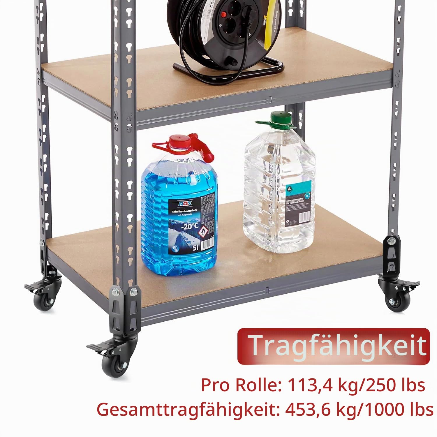 75 mm große Lenkrollen mit Bremsen, 4 Stück, Zubehör für Regalregale, passend für schraubenlose, selbstsichernde Regalregale, Gesamtbelastbarkeit 453,6 kg