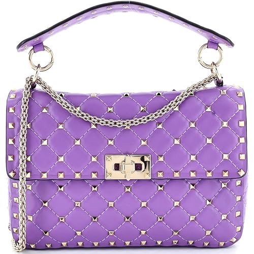 Valentino Garavani, Pre-Loved Rockstud Spike Flap Bag Quilted Leather Medium, Purple