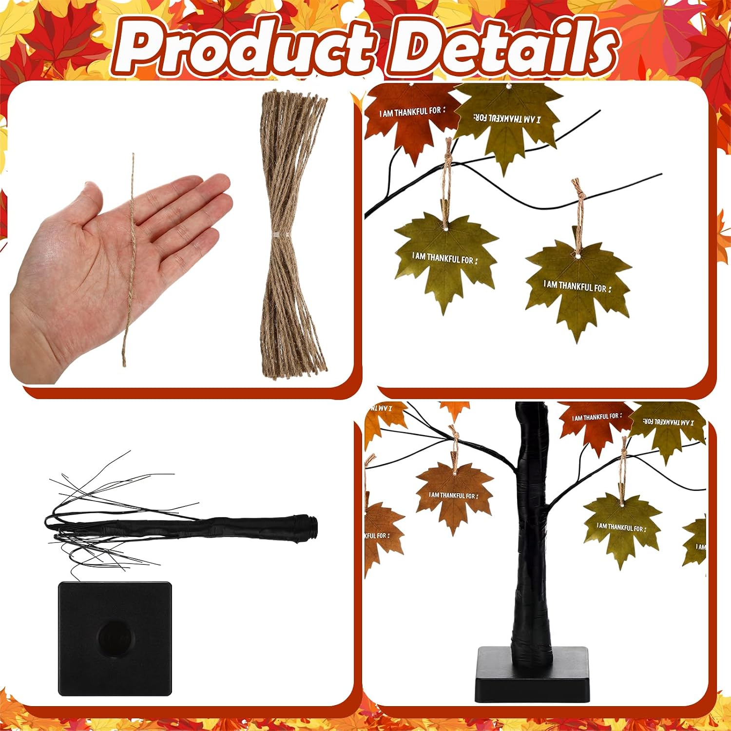 Briwooody 24” Thanksgiving Tree with I am Thankful for Leaves Kit Seasonal Holiday Decoration with Writing Pen Hemp Rope DIY Fall Decorations for Autumn Desktop Thanksgiving Party Gift image 3