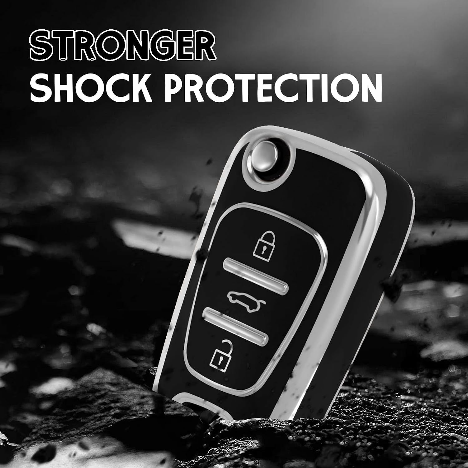 Full Protection Key Case Compatible with Kia(Silver-Black) image 5