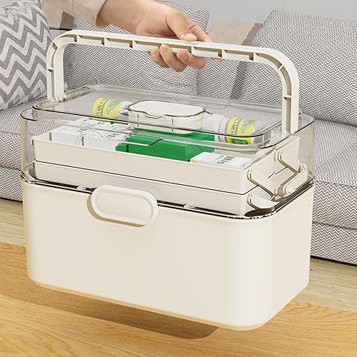 Miniatura 7 de Mairuker Caja de primeros auxilios transparente con bandeja plegable de 3 niveles, kit de emergencia familiar con pastillero extraíble, contenedor