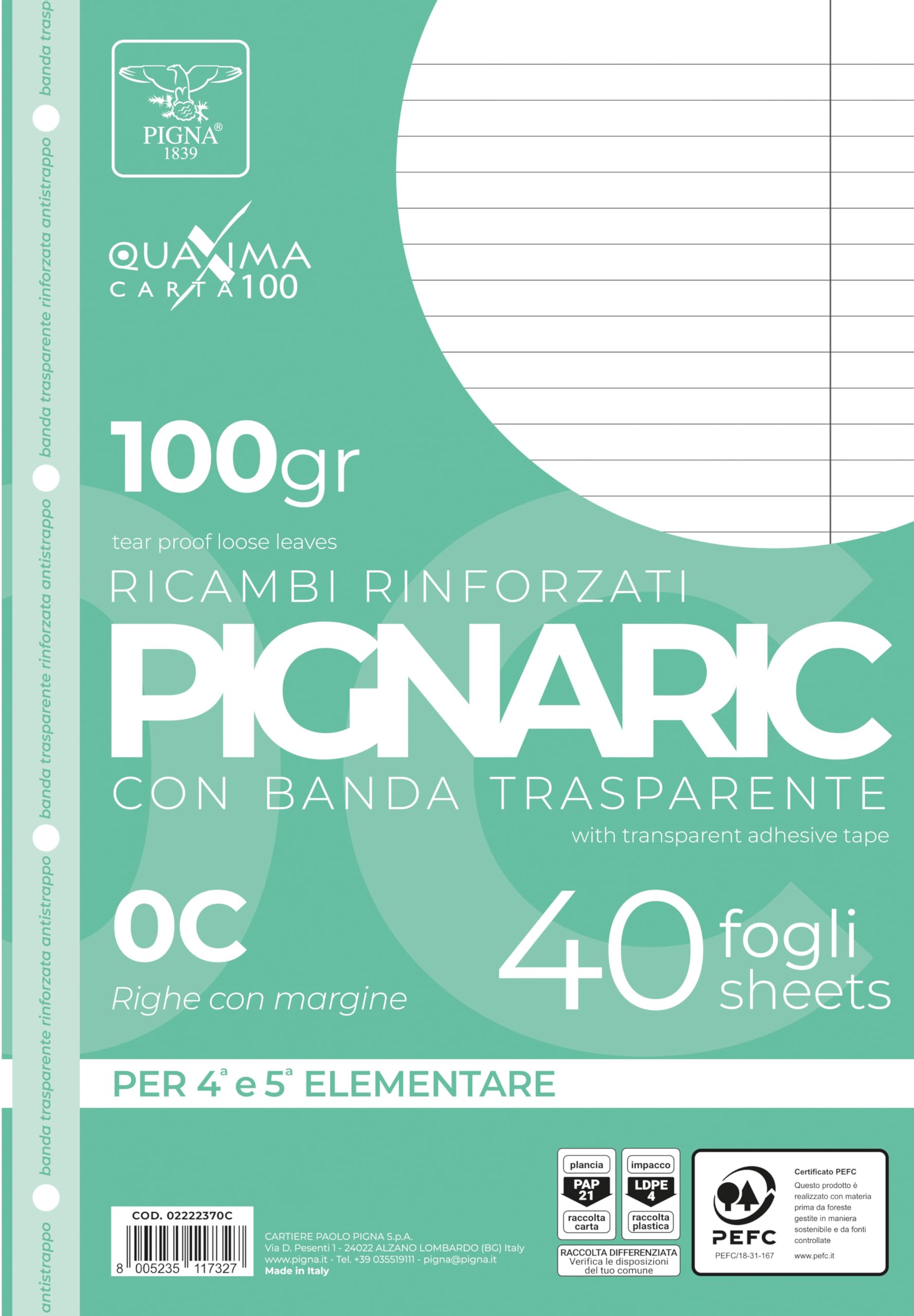 Feuilles De Classement Pigna – Lot De 40 – Format A4, Papier 100 G/m², 4 Trous Renforcés