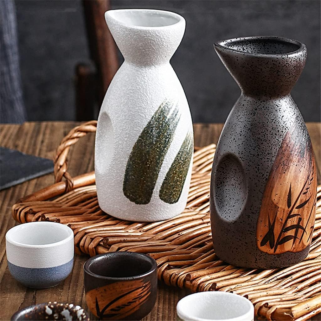 Traditional Sake Set,Wine Pot Set Ceramic Sake Glasses Household Spirits Rice Wine Pot Vodka Wine Set,White,A