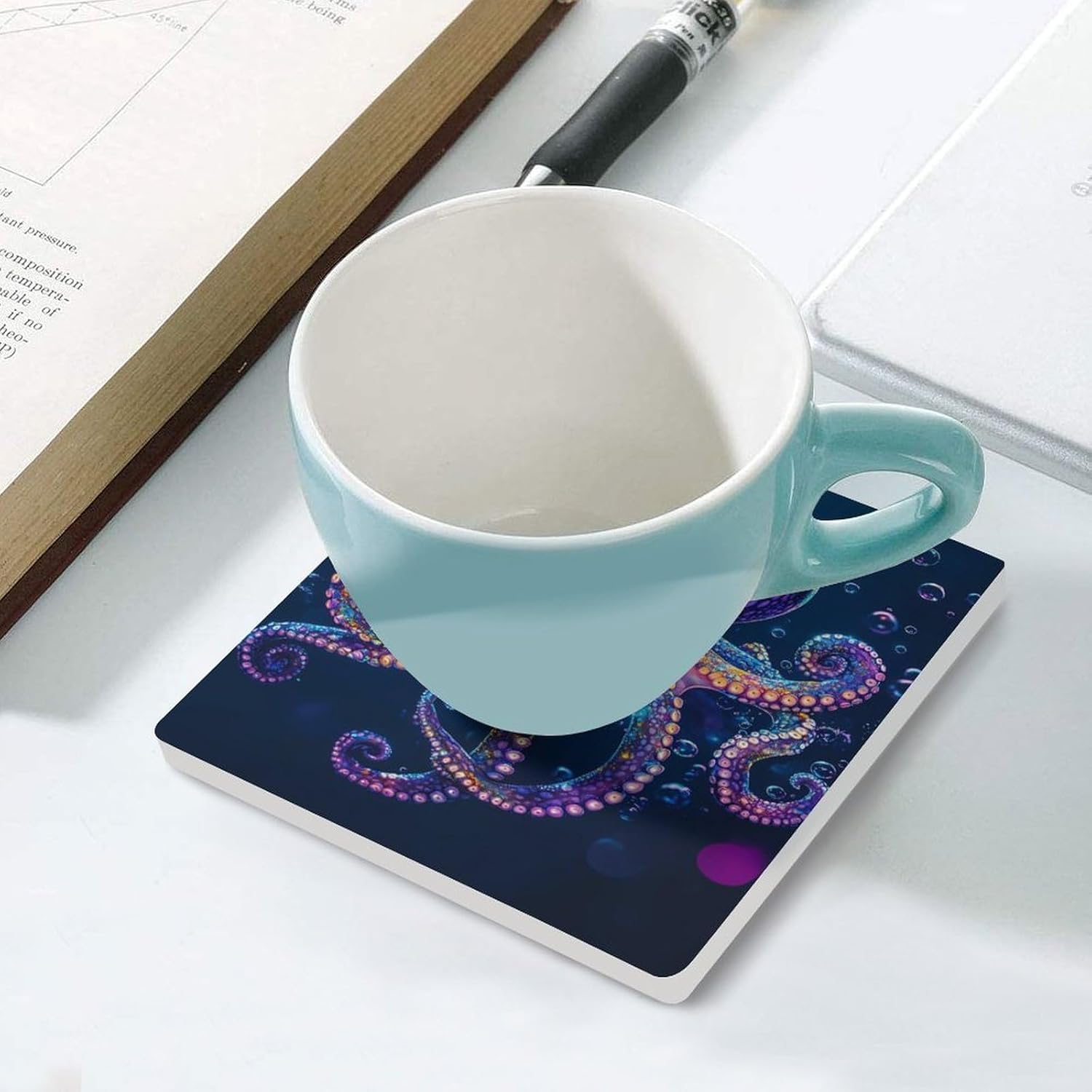 Octopus Ocean Ceramic Coasters Square Drinks Coaster Coffee Table Decor Table Coaster for Home Bar