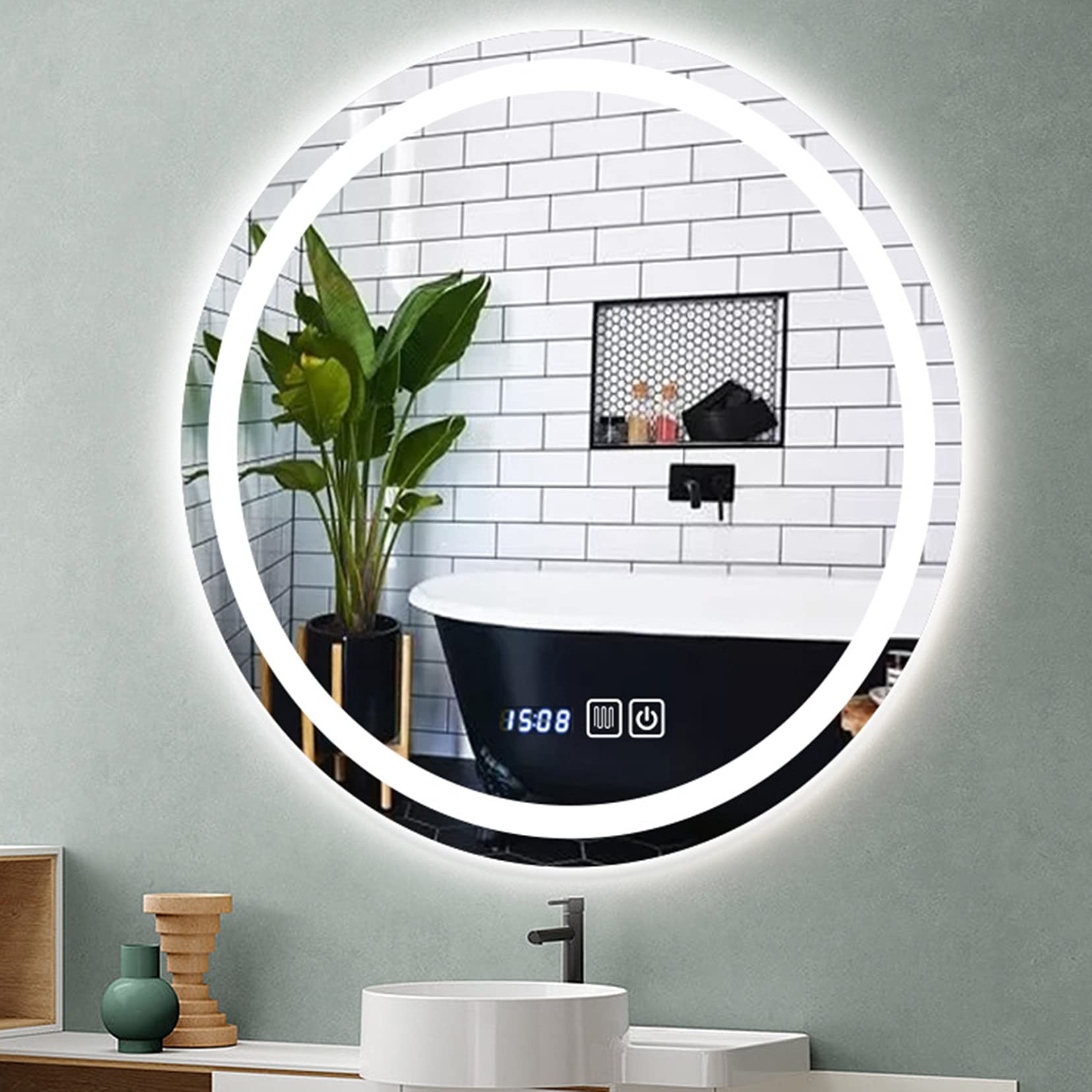 Ściemnialne lustro łazienkowe przeciwmgielne z funkcją sterowania dotykowego, regulowane światła LED, wyświetlacz czasu i temperatury, dostępne w rozmiarach 50 cm/60 cm/70 cm/80 cm (70 cm/27,5 cala)