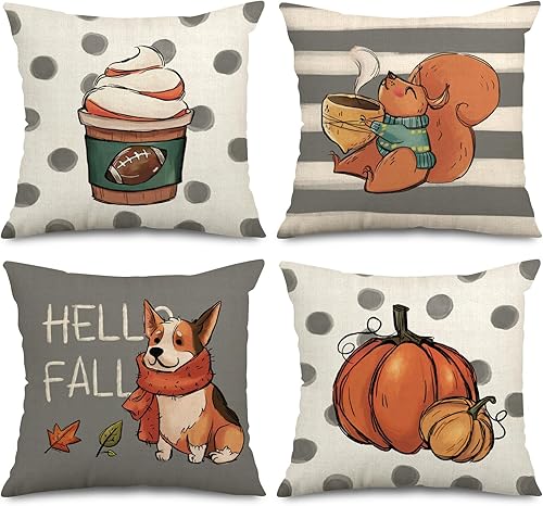 AnyDesign - Fundas de almohada de otoño con diseño de calabaza, funda de cojín decorativa para cosecha, granja, Acción de Gracias, hogar, oficina,