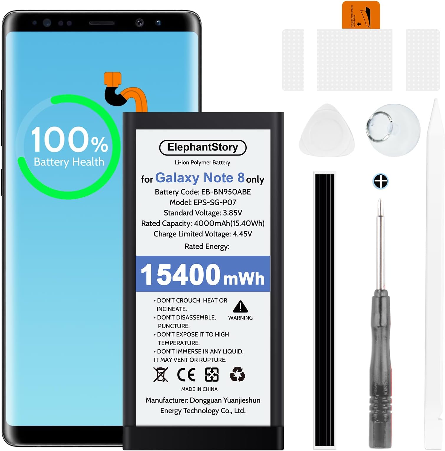 ElephantStory Replacement Battery for Samsung Galaxy Note 8: EB-BN950ABE High Capacity Upgraded Li-ion Polymer Battery for Galaxy Note 8 SM-N950U N950T N950A N950P N950V N950R4 with Repair Tool Kit
