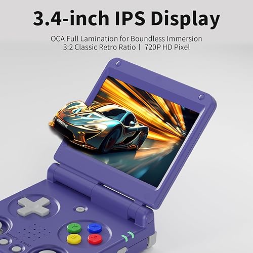 Miniatura 3 de Doriteney Flip Retro Handeld consola de videojuegos 3.4 "pantalla IPS 64GB TF tarjeta precarga juegos electrónicos, soporte WiFi Bluetooth HD Indigo