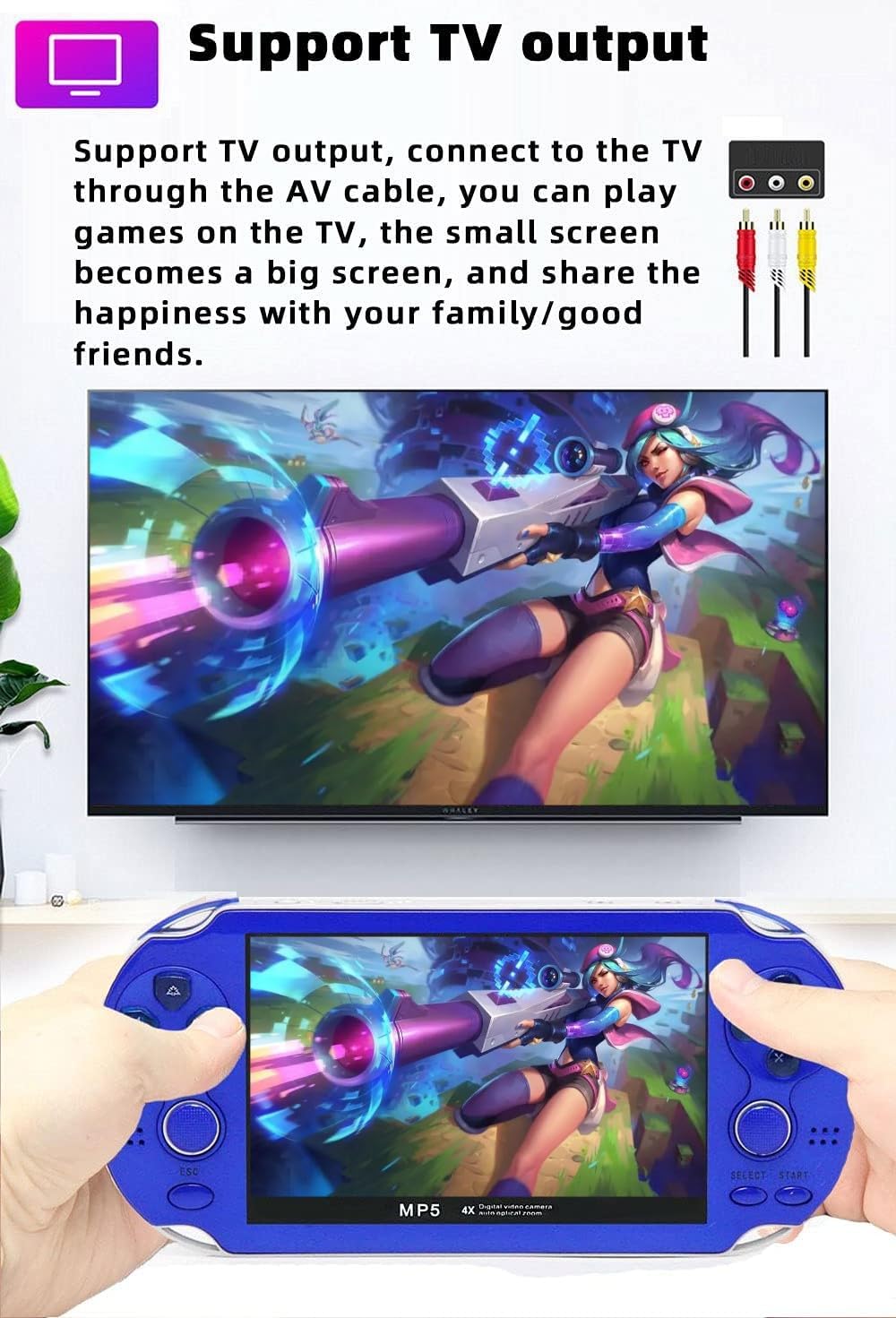 CZT Handheld Game Console 4.3 inch Double Joystick 8GB Build in 2200 Retro Game Video Game Console Arcade Multiple Emulator Mini Portable Player MP3/4 TV Out Gifts for Children/Men(Blue)