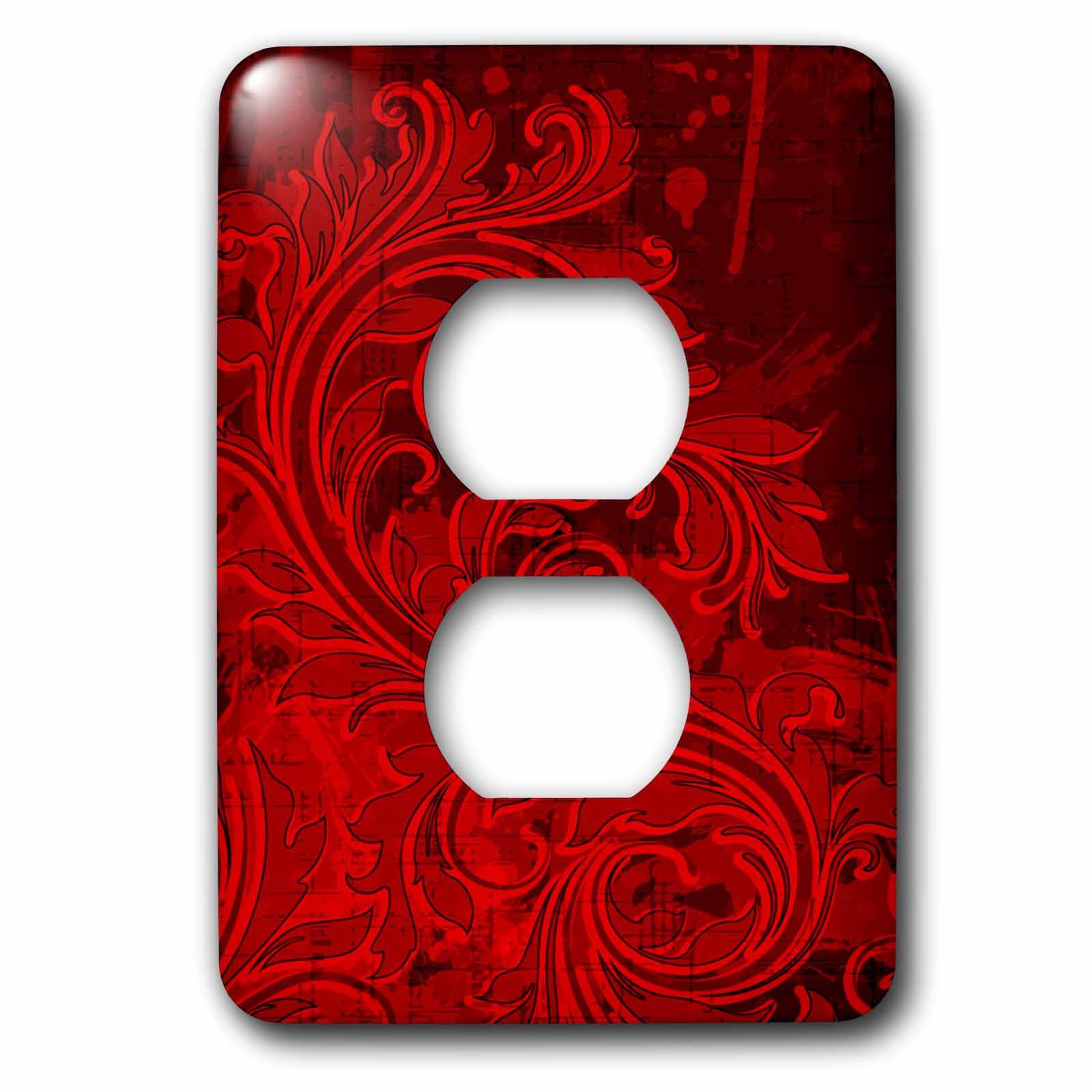 Plaque pour 2 prises Grunge Flourish rouge vif au design artistique haut de gamme