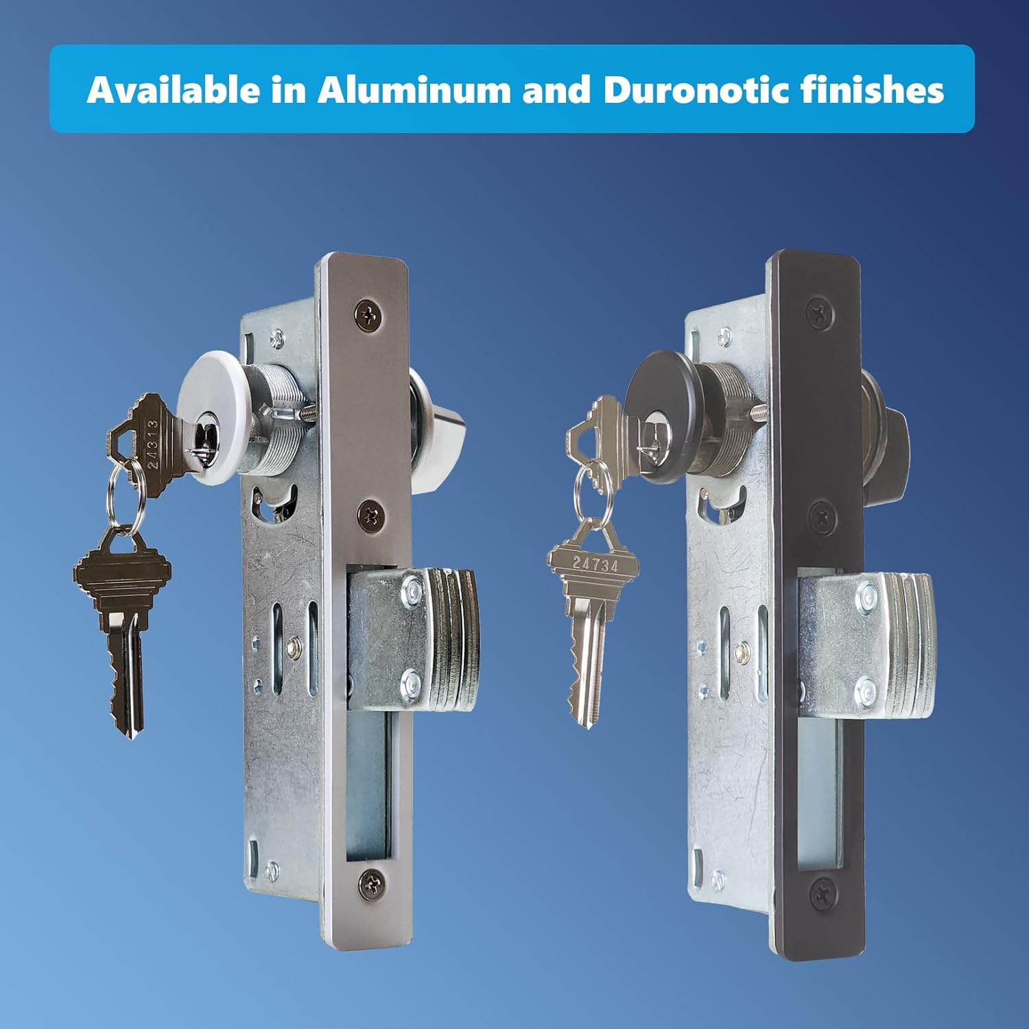 Storefront Door | Commercial Door | Aluminum Door | Mortise Lock Deadbolt Lock with Keys | Key Cylinder and Thumb Turn Combo, 1-1/8" Backset, Available in Aluminum and Duronotic Finishes (DU)