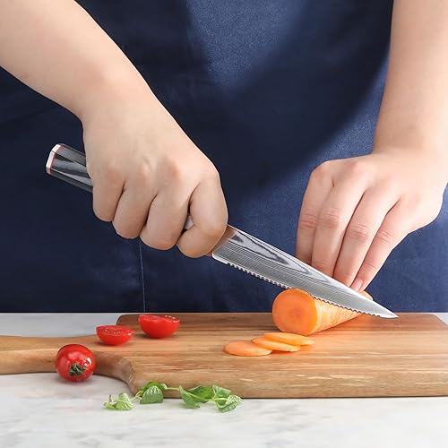 Miniatura 6 de Cangshan YARI Series 501264 - Cuchillo dentado de 5 pulgadas con funda, acero de Damasco X-7