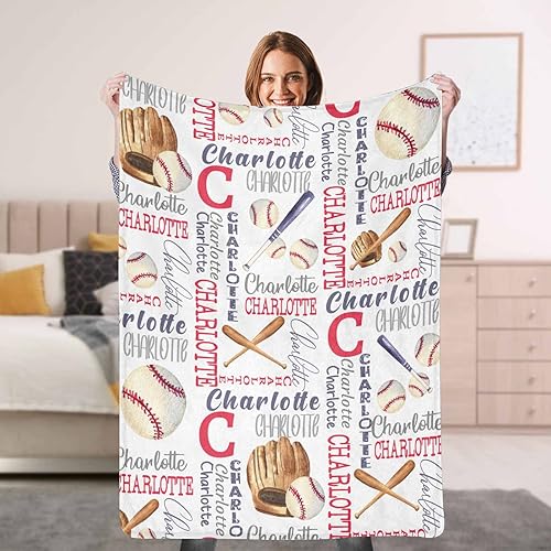 YESCUSTOM Manta personalizada con nombre para niños y niñas, manta deportiva de béisbol personalizada, manta de forro polar, regalo para la escuela,