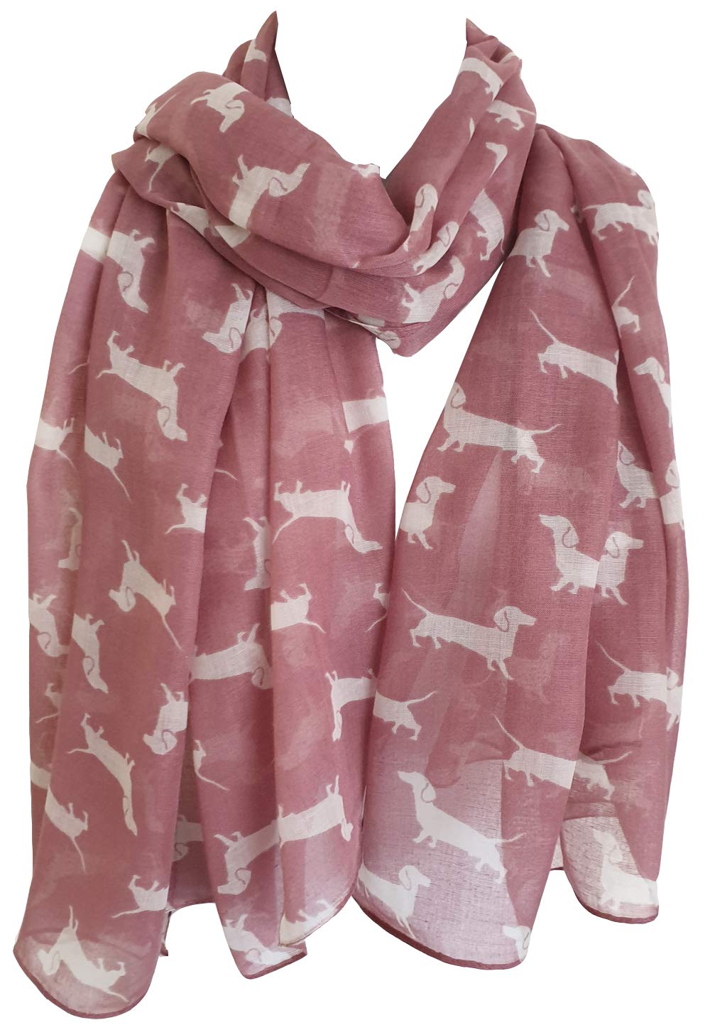 Glamlondon Women's A-Pink Dachshund Print Scarf, Mini Sausage Dogs, Animal Long Big Puppies Wrap (A-Pink)