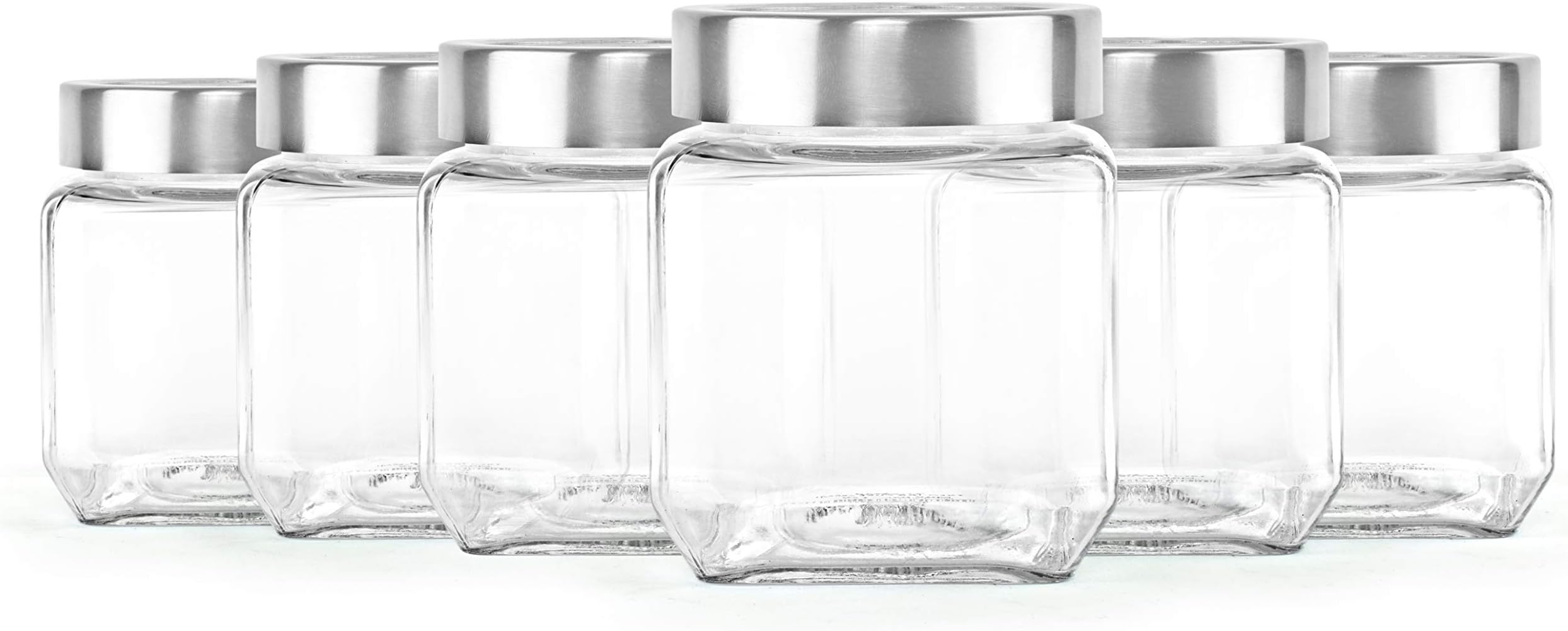 Qube Fresh Glass Storage Jar with See Through Lid Set of 6, (580 ml x 6), Transparent | Food Grade, Stackable, Easy Storage Jar | Air Tight Kitchen Glass Jar For Cookies Snacks Pulses Dry Fruits