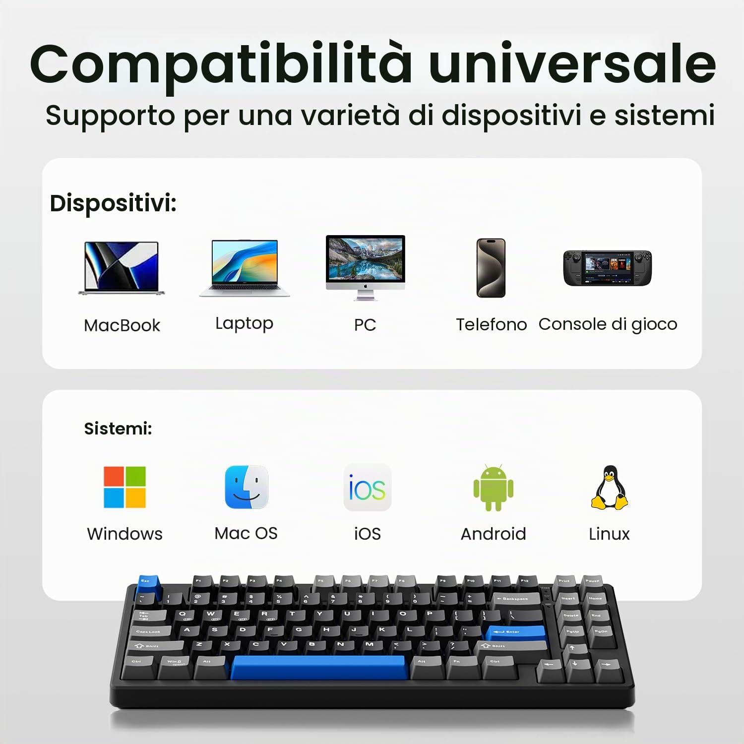 Kisnt Tastiera meccanica wireless, guarnizione montata con suono cremoso, Bluetooth/2,4 GHz/USB-C, hot swap personalizzato, retroilluminazione RGB, layout compatto al 75% per gaming/digitazione/Win