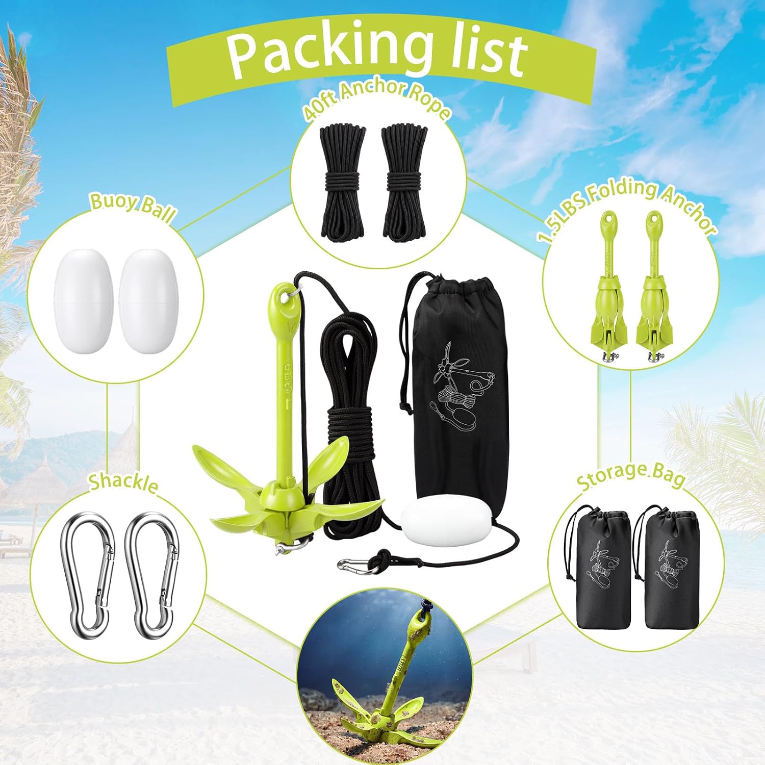 Lounsweer 2 Pack Marine Kayak Anchor Kit Grapnel Anchor Kit Folding Grapnel Anchor Boat Anchor with Foldable Claw Kayak Fishing Accessories for Small Boats Kayak Canoes Motorboat Paddle