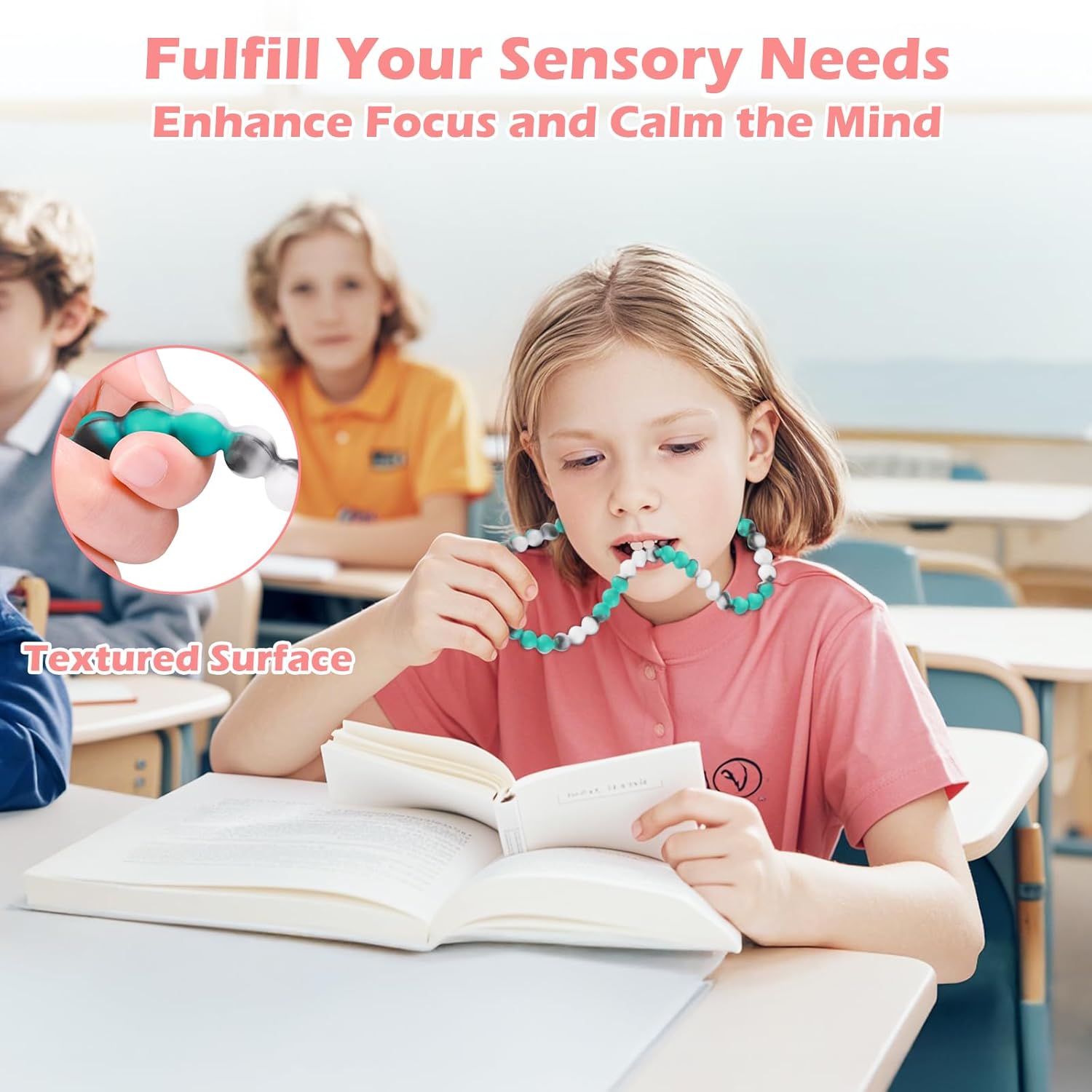 Chew Necklaces for Sensory Kids and Adults, Chewy Necklace Sensory Toys for Nail Biting, Silicone Necklace for Autism, ADHD, SPD, Fidget Oral Chew Toys for Boys and Girls Kids