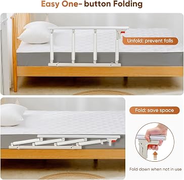 Hlieeosfcn Foldable Bed Rail,Bed Rails for Elderly Adults,Portable Bed Safety Rail for Elderly, Bedside Safety Assist Handle,Railing for Bed Hospital,Elderly for Disabled(92x45CM)