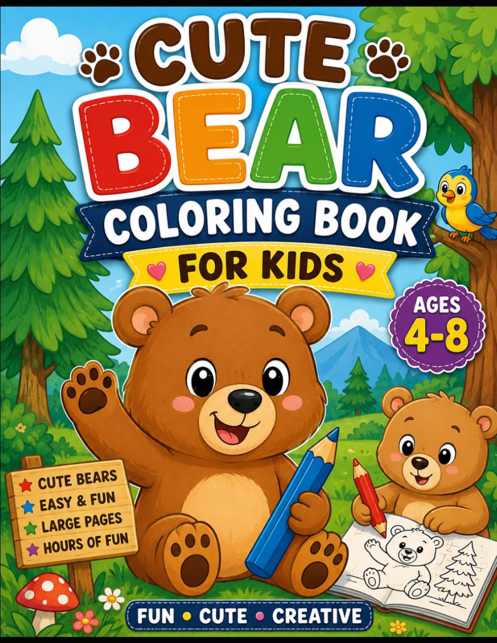 Cute Bear Coloring Book for Kids: Easy and Cute Bear Illustrations for Boys & Girls