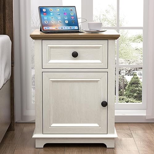 Miniatura 5 de REDAYFUR Juego de 2 mesitas de noche con almacenamiento, mesas de carga rápida de 24 pulgadas de alto, mesitas de noche de dormitorio de 18 pulgadas