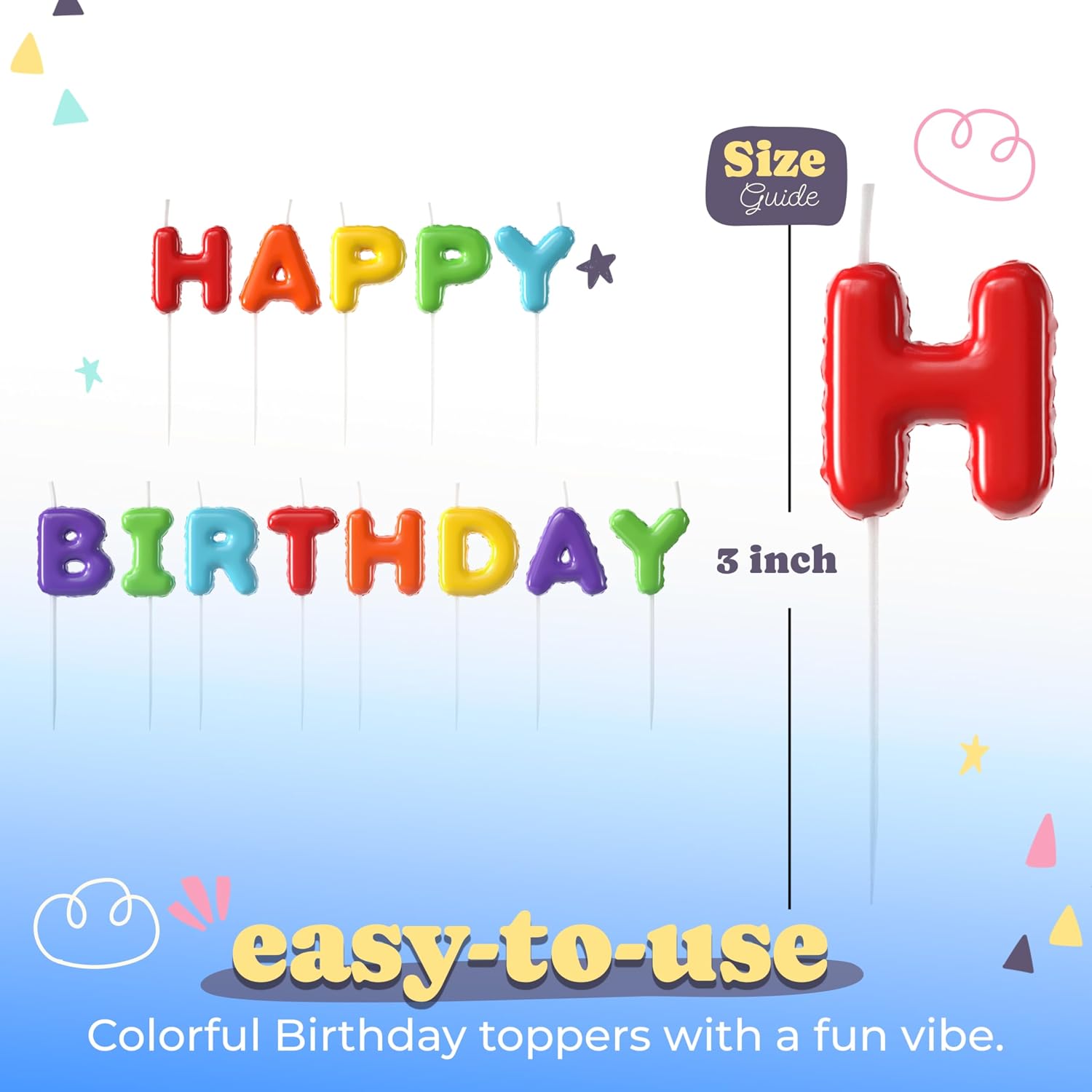 Party Solids Colorful Balloon Shaped Happy Birthday Candles for Cake Candles Birthday Cake Decorations - Colorful Happy Birthday Candle Birthday Toothpicks for Birthday Cake Décor & Party Candles image 3