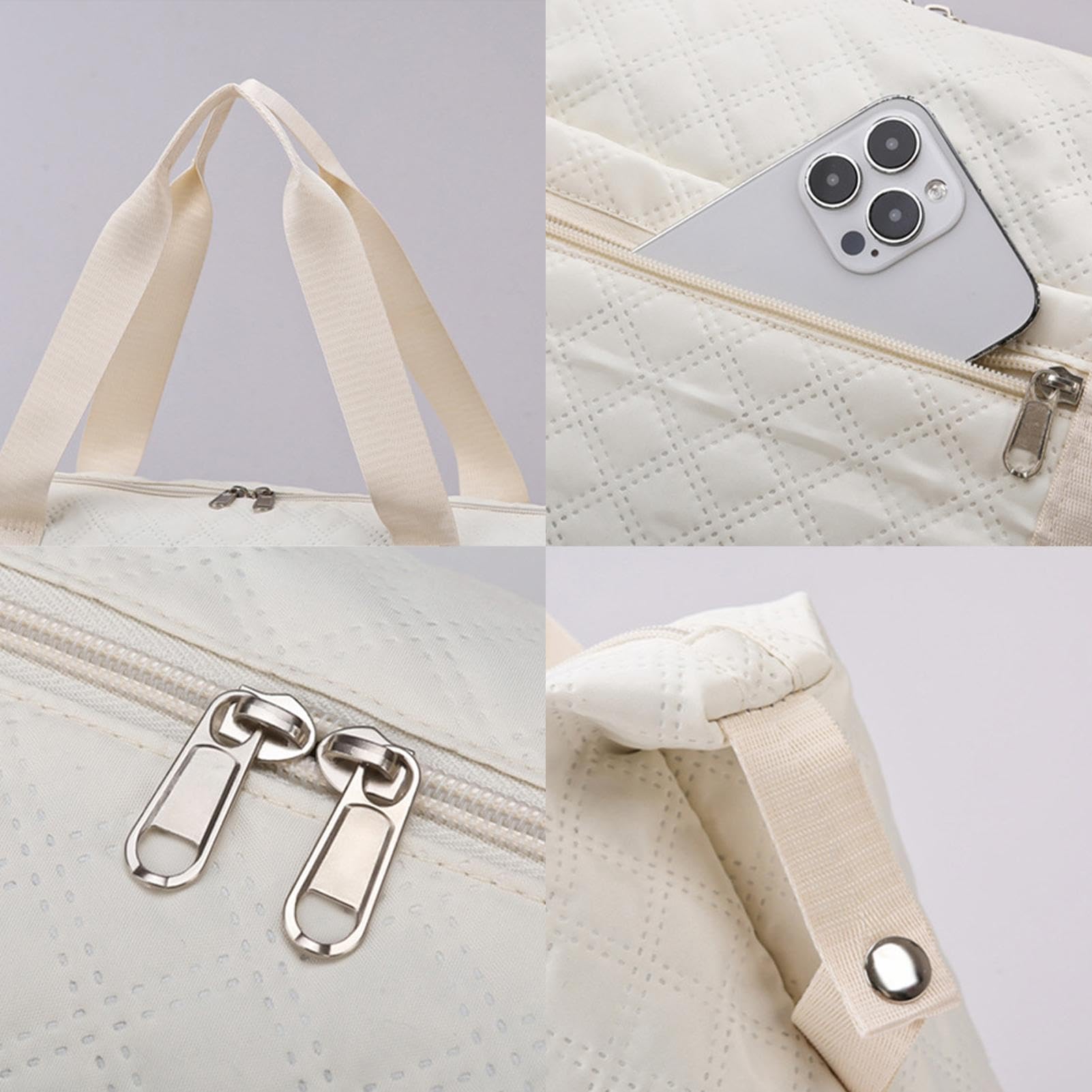 Bolsa de Viaje de Mano con Ruedas, Bolsa de Viaje Plegable con | Ruedas | Bolsa de Viaje con Ruedas, Bolsa de Equipaje de Mano, Maleta Extensible para el Viaje de los Padres, Beige, Ver
