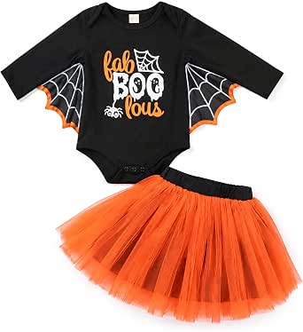 Infant First Halloween Baby Girl Outfit – Bat Wing Romper & Tutu Skirt Set